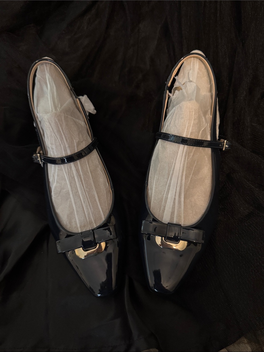 Bandolino Size 9 Black Patent Mary Jane Bow Ballet Flats NWOT